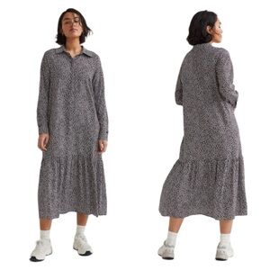 H&M Floral Patterned Long Sleeve Midi Shirt Dress Size Medium